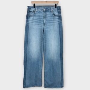 American Eagle Super High Rise Baggy Wide Leg Side Stripe Jeans 12 Long 32/34